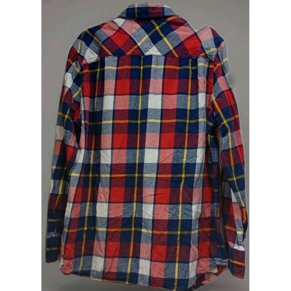 Roebuck & Co Red Blue Plaid Flannel Shirt Men's L Cotton Pockets Lumberjack Vibe - Picture 5 of 7